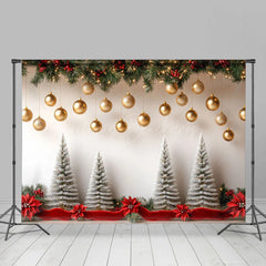 Lofaris Snowy Christmas Tree Gold Xmas Photography Backdrop