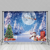 Lofaris Snowy Christmas Tree Night Full Moon Holiday Backdrop