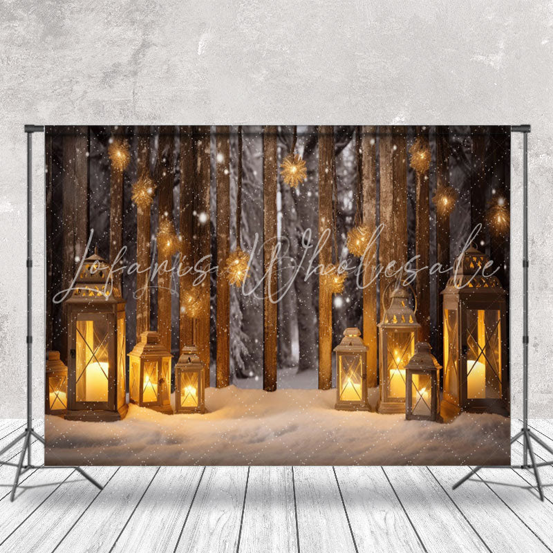 Lofaris Snowy Field Candle Lantern Glitter Christmas Backdrop