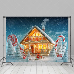 Lofaris Snowy Field Light Glitter House Christmas Backdrop