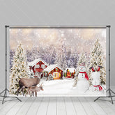 Lofaris Snowy Forest Elk Snowman Christmas Tree Backdrop