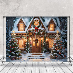 Lofaris Snowy House Pine Leaves Trees Christmas Backdrop