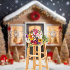 Lofaris Snowy House Trees Bear Gift Merry Christmas Backdrop