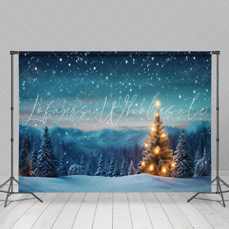 Lofaris Snowy Night Mountain Scene Trees Christmas Backdrop