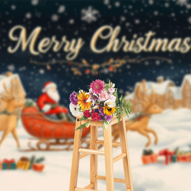 Lofaris Snowy Night Santa Claus Sleigh Christmas Backdrop
