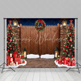Lofaris Snowy Night Wooden Gate Tree Gift Christmas Backdrop