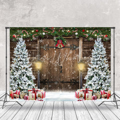 Lofaris Snowy Pine Tree Leaves Bell Wood Door Xmas Backdrop