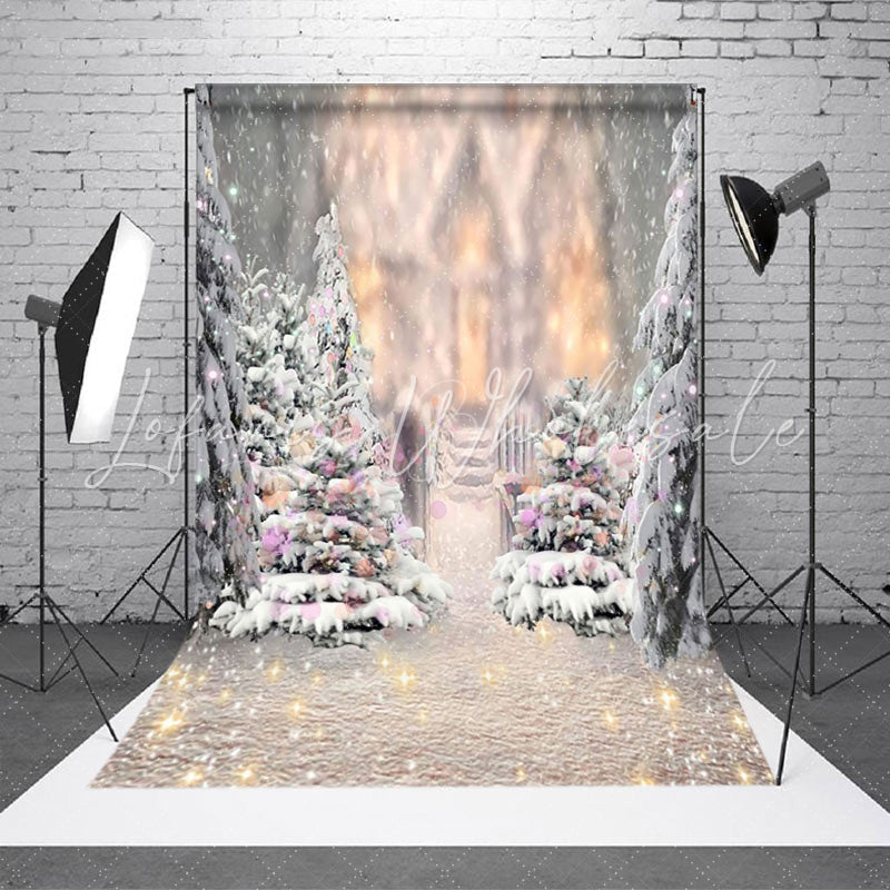 Lofaris Snowy Pine Tree Light Glitter Christmas Backdrop