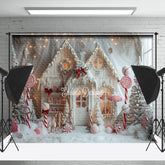 Lofaris Snowy White House Trees Candy Christmas Backdrop