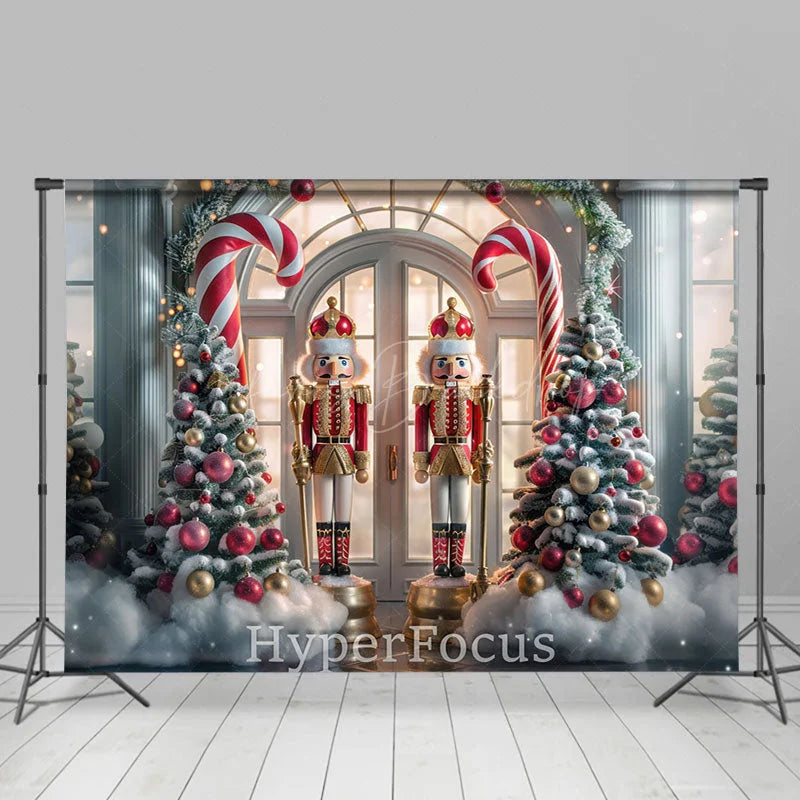 Lofaris Snowy White Lit Christmas Nutcracker Store Backdrop