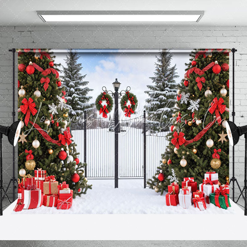 Lofaris Snowy Wild Field Gate Trees Gift Christmas Backdrop