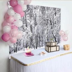 Lofaris Snowy Winter Forest Photography Backdrop with White Trees Serene Nature Background for Studio Photoshoot
