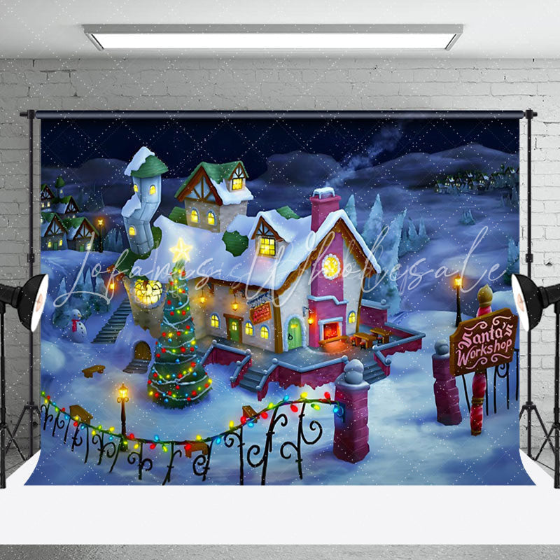 Lofaris Snowy Wonderland Santa Workshop Christmas Backdrop