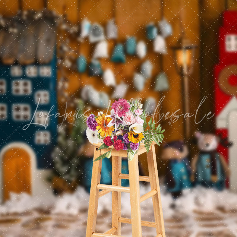 Lofaris Snowy Wooden House Fox Family Christmas Backdrop