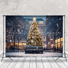 Lofaris Snwoy City Night Trees Lights Christmas Backdrop