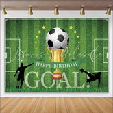 Lofaris Soccer Goal Happy Birthday Backdrop Gold Trophy Football Field Boys Party Photography Background