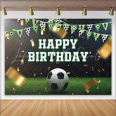 Lofaris Soccer Theme Happy Birthday Backdrop Green Grass Gold Confetti Boys Party Photography Background