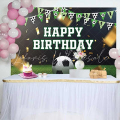 Lofaris Soccer Theme Happy Birthday Backdrop Green Grass Gold Confetti Boys Party Photography Background