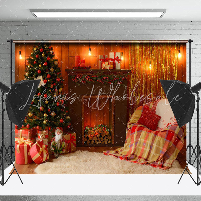 Lofaris Soft Sofa Indoor Fireplace Trees Christmas Backdrop