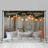 Lofaris Soft White Bed Retro Wooden Wall Christmas Backdrop