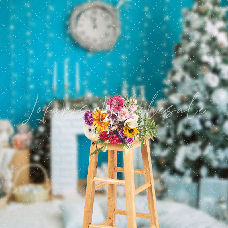 Lofaris Soft White Blue Room Clock Christmas Vibe Backdrop