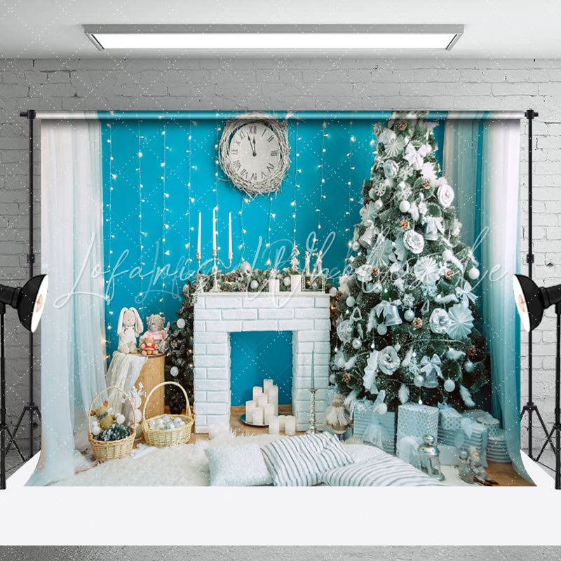 Lofaris Soft White Blue Room Clock Christmas Vibe Backdrop