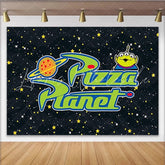 Lofaris Space Pizza Planet Birthday Backdrop Cartoon Alien Galaxy Star Party Decoration Boy Blue Night Sky Photo Background