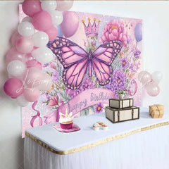 Lofaris Sparkle Butterfly Birthday Backdrop Purple Pink Floral Crown Background Magic Princess Party Photo Prop