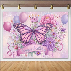 Lofaris Sparkle Butterfly Birthday Backdrop Purple Pink Floral Crown Background Magic Princess Party Photo Prop