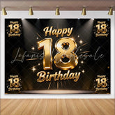 Lofaris Sparkling Gold 18th Happy Birthday Backdrop Spotlight and Stars Anniversary Background Luxury Milestone Party
