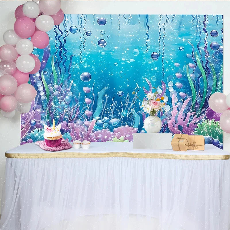 Lofaris Sparkling Mermaid Underwater Photography Backdrop with Colorful Coral and Bubbles Fantasy Ocean Background for Studio Photoshoot
