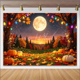 Lofaris Spooky Halloween Backdrop with Full Moon Pumpkins and Autumn Leaves Festive Fall Decor for Party Photography