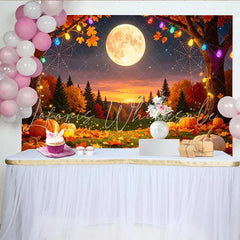 Lofaris Spooky Halloween Backdrop with Full Moon Pumpkins and Autumn Leaves Festive Fall Decor for Party Photography