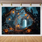 Lofaris Spooky Halloween Backdrop with Skeletons Jack-O-Lanterns and Mystical Forest Archway Eerie Photography Background for Party Decor