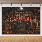 Lofaris Spooky Halloween Carnival Backdrop with Skeletons and Pumpkins Eerie Circus Tent Background for Party Decor