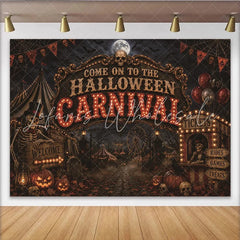 Lofaris Spooky Halloween Carnival Backdrop with Skeletons and Pumpkins Eerie Circus Tent Background for Party Decor