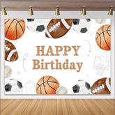 Lofaris Sports Theme Happy Birthday Backdrop Watercolor Basketball Soccer and Football Party Decoration