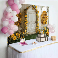 Lofaris Spring Bee Birthday Backdrop Sunflower Honeycomb Door Background Baby Shower Photo Studio Prop