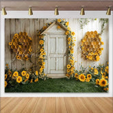 Lofaris Spring Bee Birthday Backdrop Sunflower Honeycomb Door Background Baby Shower Photo Studio Prop
