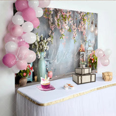 Lofaris Spring Blossom Garden Backdrop Vintage Lanterns and Pink Floral Photography Background