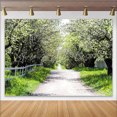 Lofaris Spring Blossom Path Photography Backdrop with White Flowers Natural Scenery Background for Outdoor Photoshoot.