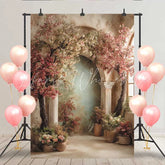 Lofaris Spring Floral Arch Backdrop Pink and White Blossom Trees with European Pillars for Wedding