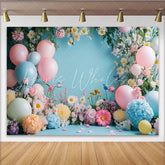 Lofaris Spring Floral Photography Backdrop with Pastel Balloons Colorful Flower Wall Decor for Studio Portrait