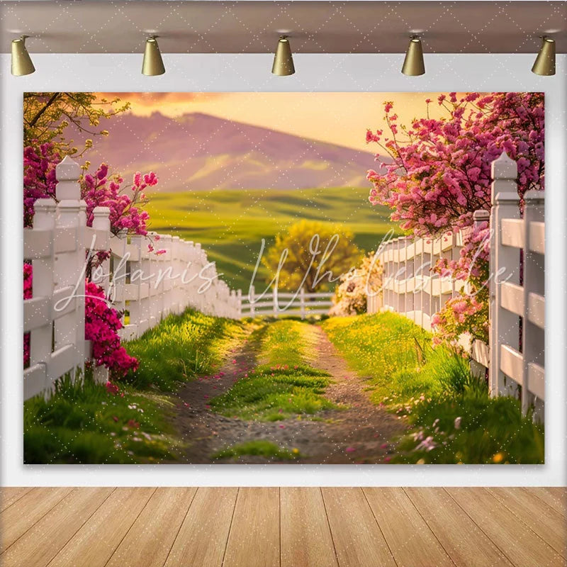 Lofaris Spring Floral Photography Backdrop with White Picket Fence Scenic Nature Background for Studio and Outdoor Photoshoots