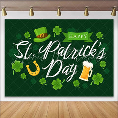 Lofaris St. Patrick Day Horseshoe and Beer Mug Backdrop Green Lucky Shamrock Party Decor
