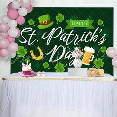 Lofaris St. Patrick Day Horseshoe and Beer Mug Backdrop Green Lucky Shamrock Party Decor