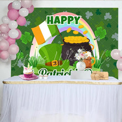Lofaris St. Patrick Day Pot of Gold and Rainbow Backdrop Lucky Clover Irish Party Decor