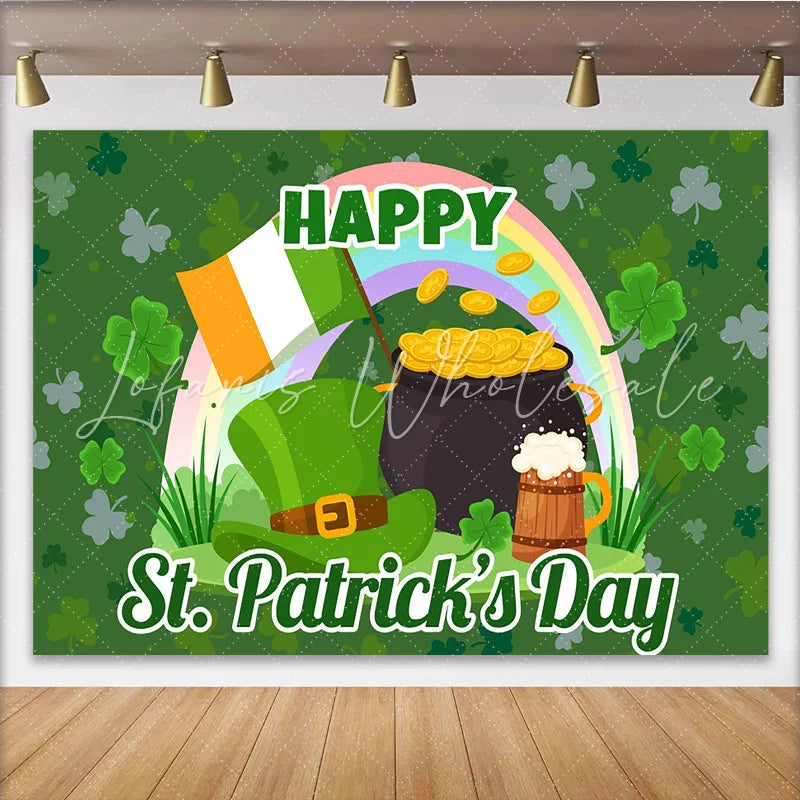 Lofaris St. Patrick Day Pot of Gold and Rainbow Backdrop Lucky Clover Irish Party Decor
