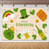 Lofaris St. Patrick’s Day Backdrop Cartoon Rainbow and Luck Pot of Gold with Beer and Green Hat