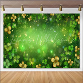 Lofaris St. Patrick’s Day Backdrop Elegant Gold and Green Clovers Frame for Irish Luck Party Photography Background
